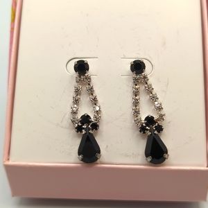 Elegant Silver, CZ and Black Stone Earrings